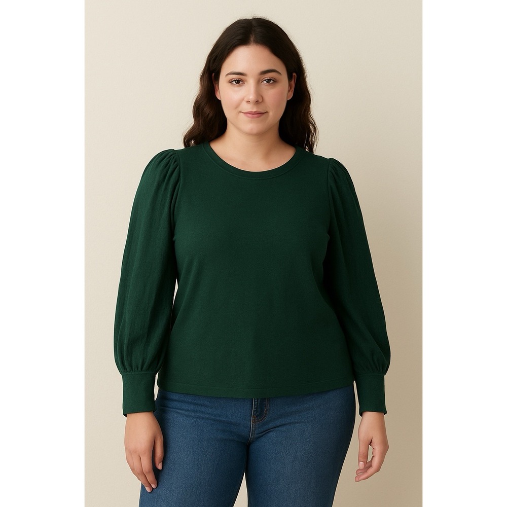 Tanya‎ Taylor Womens Blouse Green Sheer Balloon Sleeves Large Silk Blend